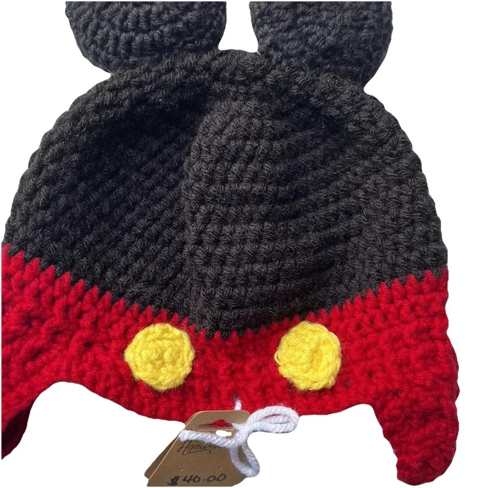 Kids Beanie Red‎ Black Handmade Inspired Mickey Mouse  Acrylic Knit  Hat Casual